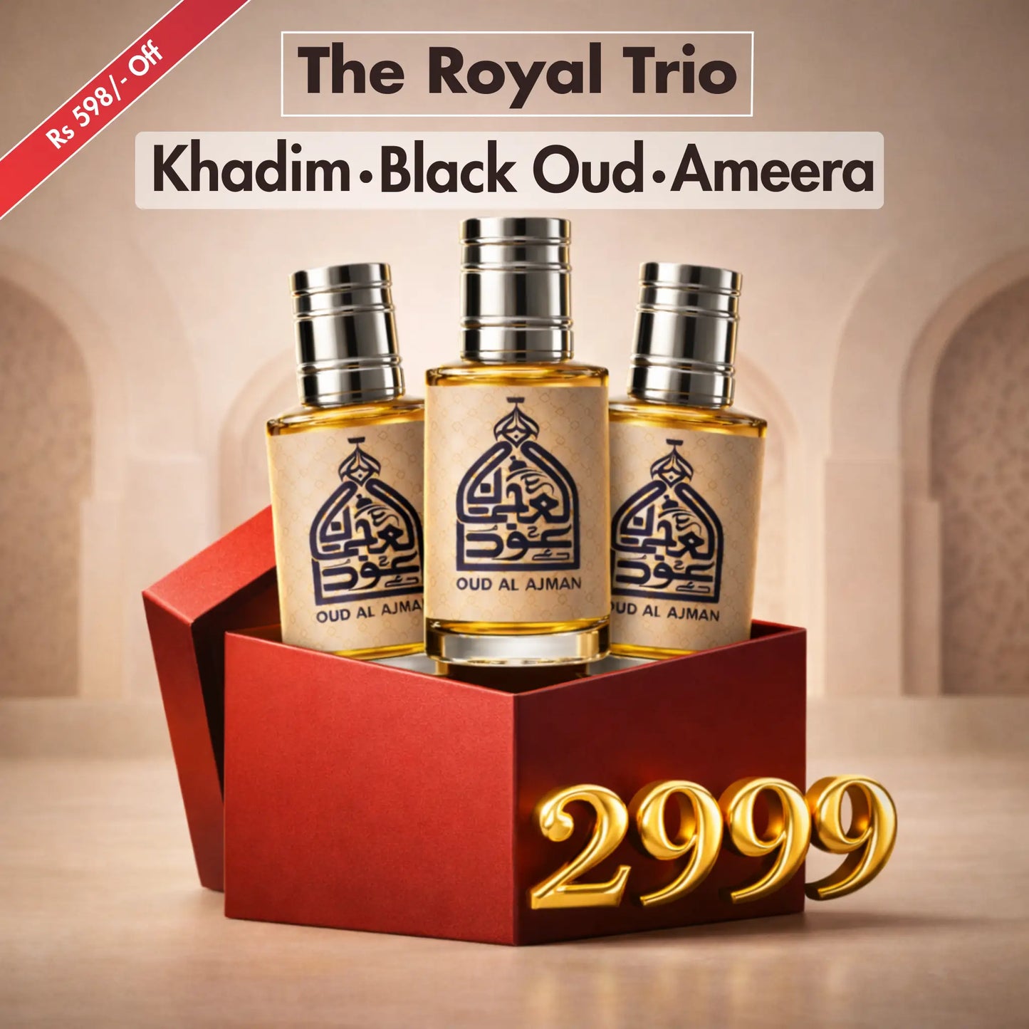 Royal Trio Pack - 3 Premium Attars (Ameera, Black Oud, Oud Al Khadim )