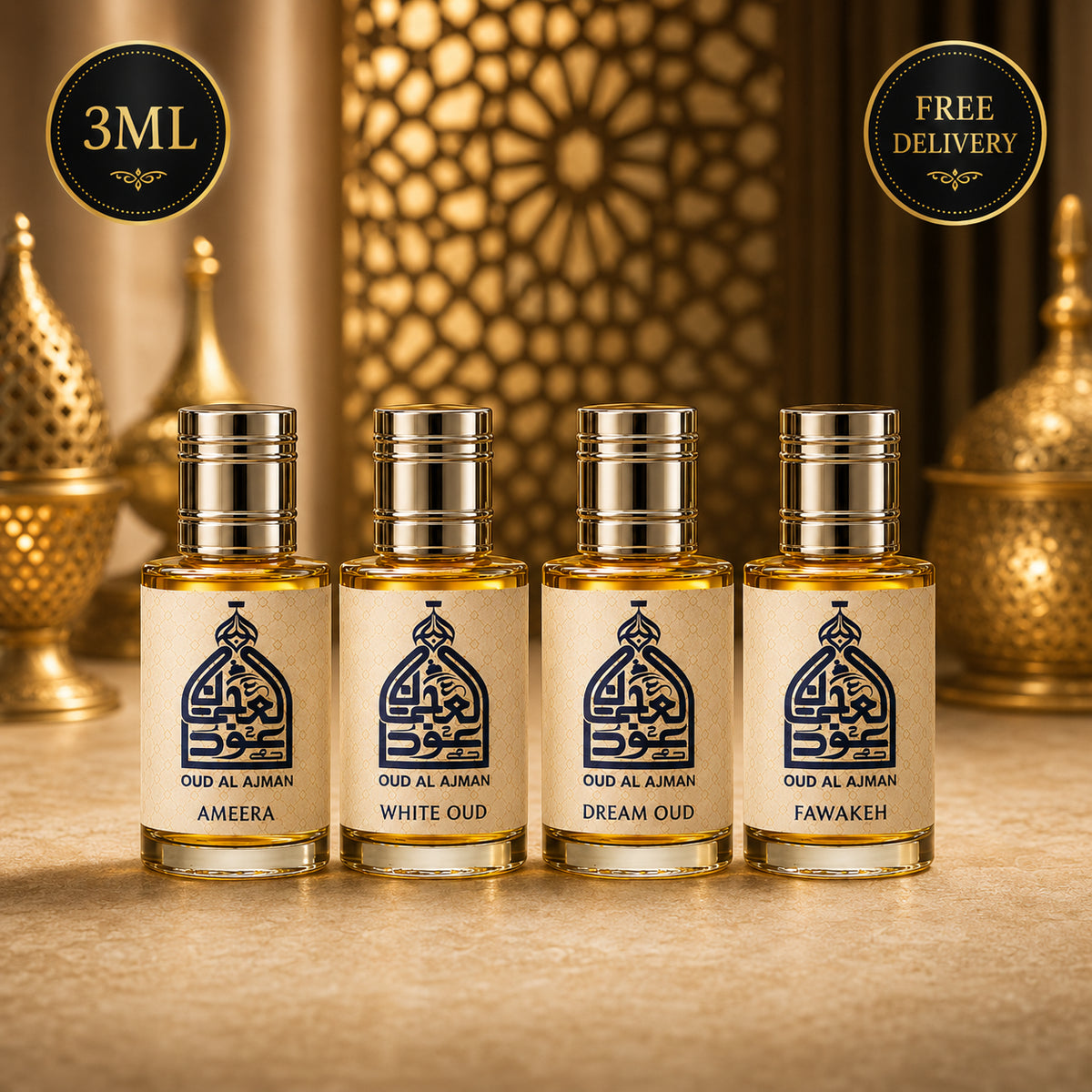 Ameera, Fawakeh, Dream Oud & Golden Dust (3ml Each)