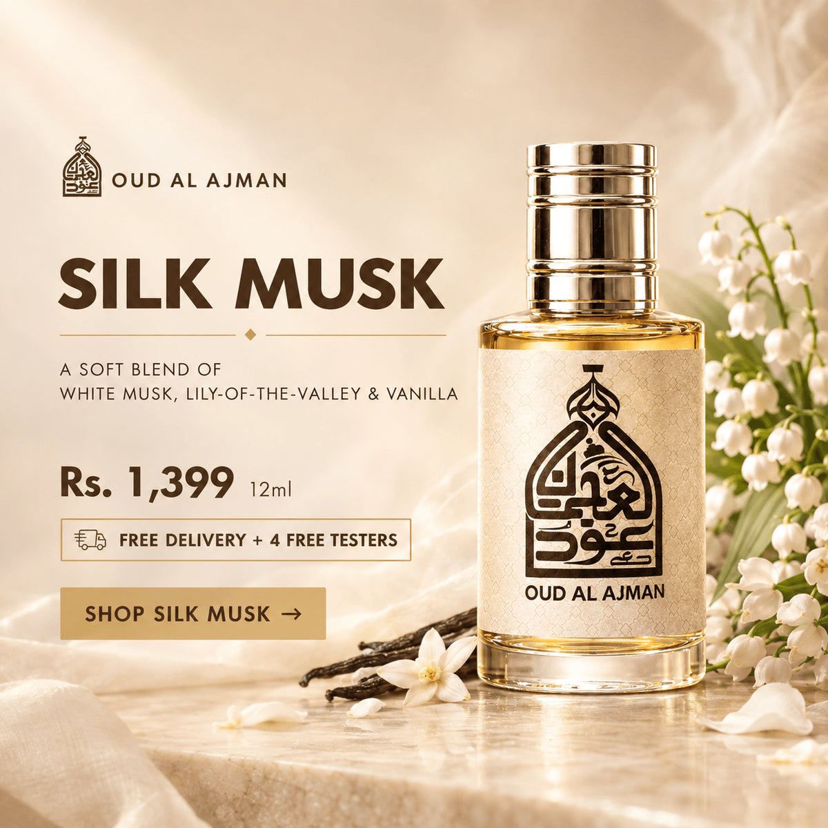 Silk Musk (12ml) • White Musk, Lily-of-the-Valley & Vanilla | + Testers