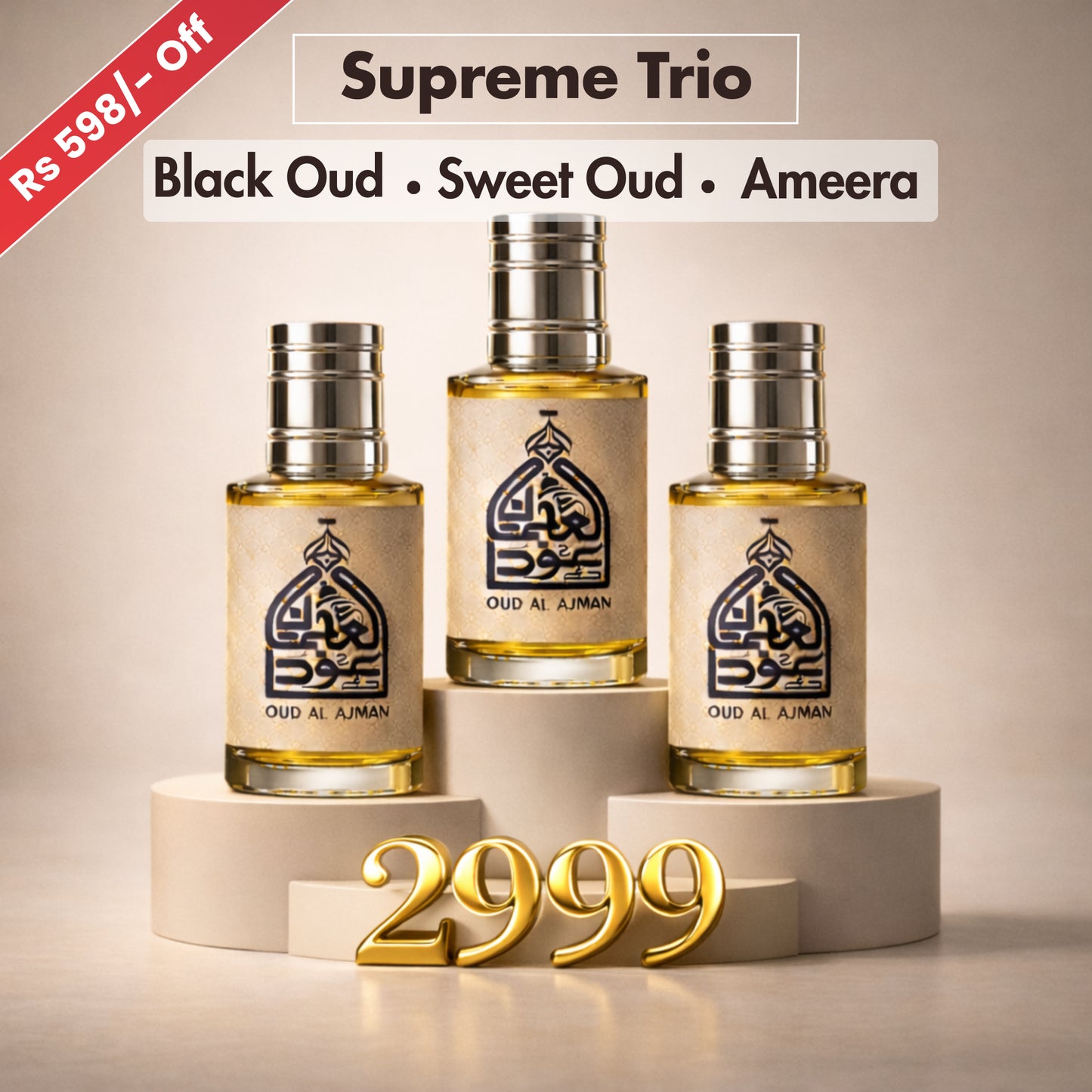 Supreme Trio Pack - 3 Premium Attars (Black Oud, Sweet Oud, Ameera)